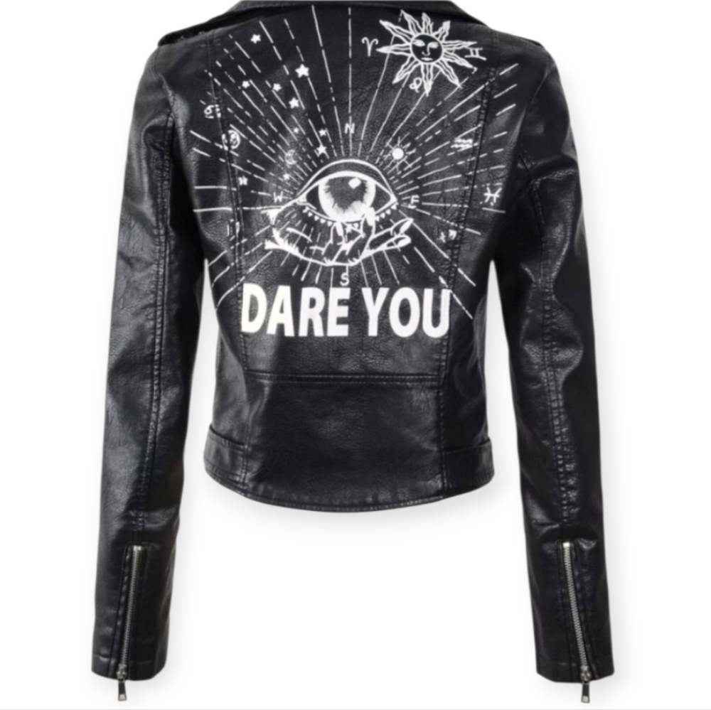 Womens Black Faux Leather Moto Jacket - Picture 2 of 3